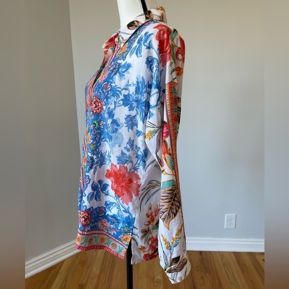 Soft Surroundings Floral Tabbed Sleeves Button Up Blouse Small office work wear - Picture 10 of 14